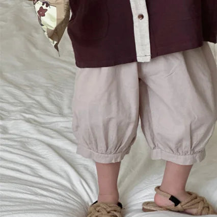 Boys Pants 2025 Summer New Childrens Clothing Korean Fashion Boys Baby Cotton Pure Color Bundle Feet in The Pants Casual Simple