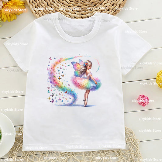 Cute Ballerina Tshirt For Girls Funny Butterfly Girl Music Ballet Dance Girl Printed Kids Tshirt Customized Dance Team Clothes