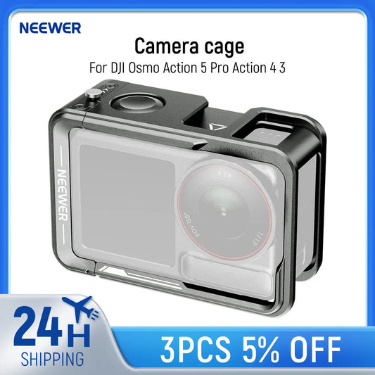 NEEWER Cage for Action 5 Pro, Protective Metal Video Rig with Cold Shoe Compatible with DJI Osmo Action 5 Pro Action 4 Action 3