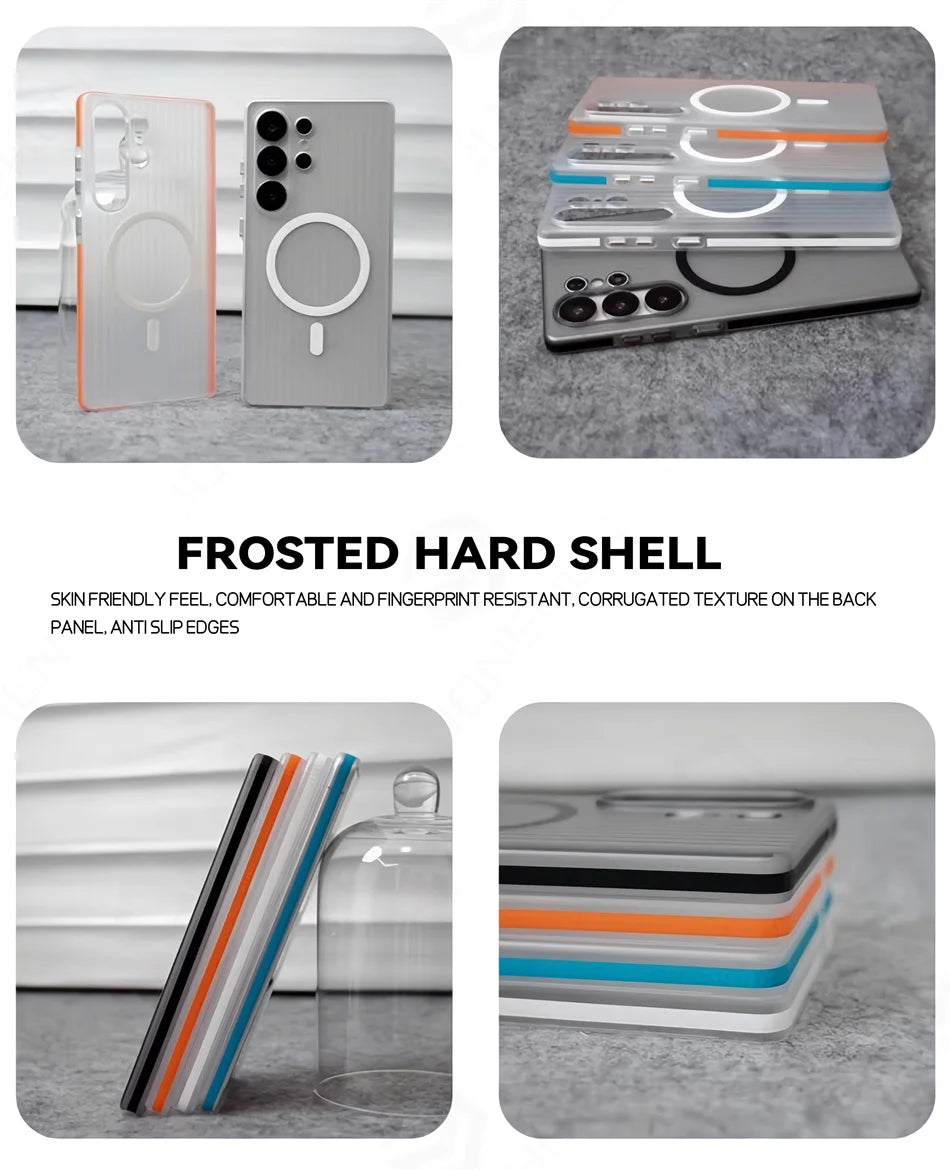 Luxury 3D Corrugated Pattern Non-slip Matte Clear Case For Samsung Galaxy S23 S24 Ultra S25 Plus Magnetic Hard Cover For Magsfe