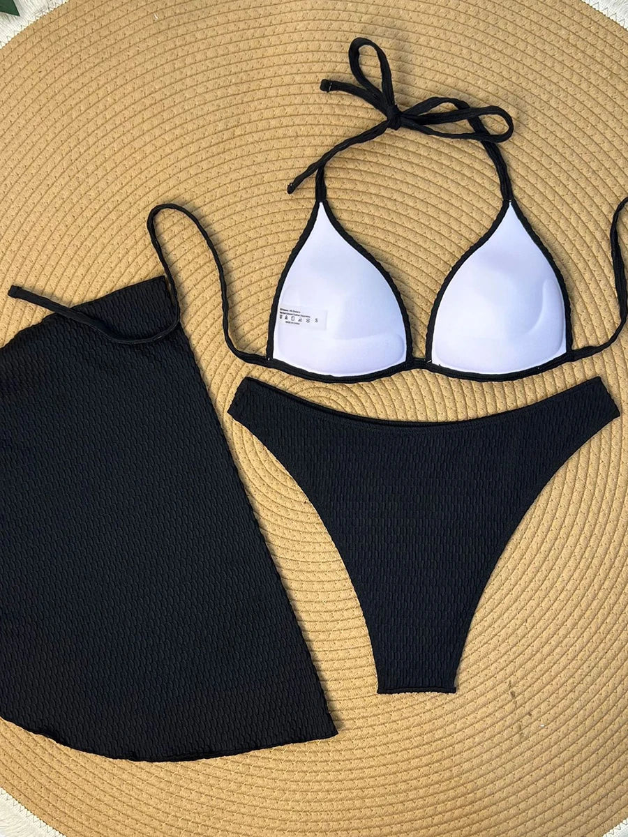 2026 Halter Triangle String Bikinis Swimsuit Women 3 Pieces Sexy Push Up Swimwear Female Bathers Bathing Swimming Swim Suit