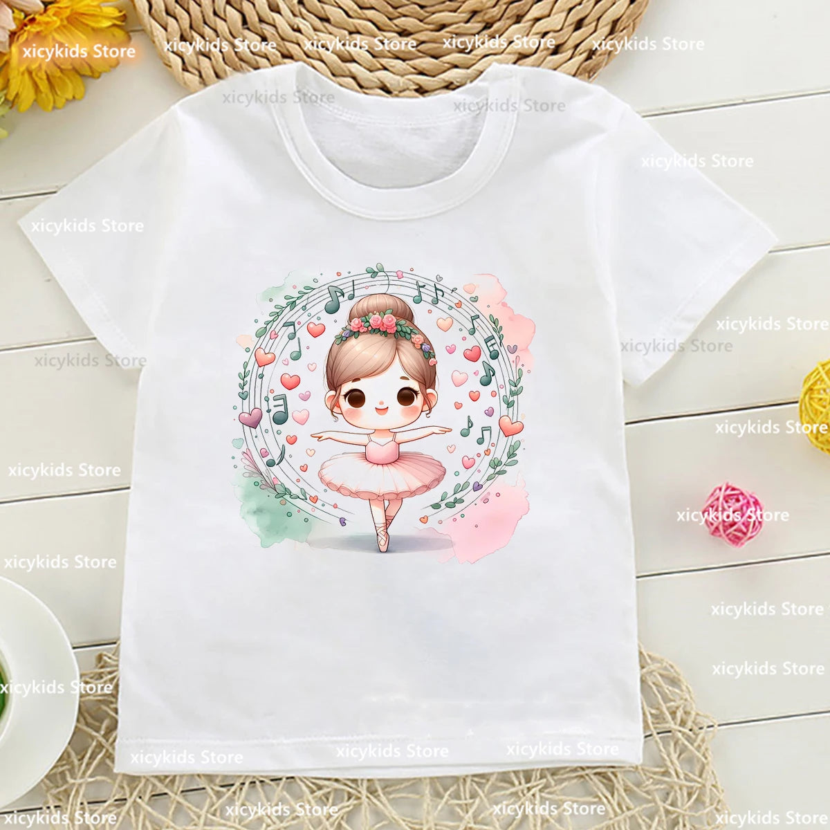 Cute Ballerina Tshirt For Girls Funny Butterfly Girl Music Ballet Dance Girl Printed Kids Tshirt Customized Dance Team Clothes