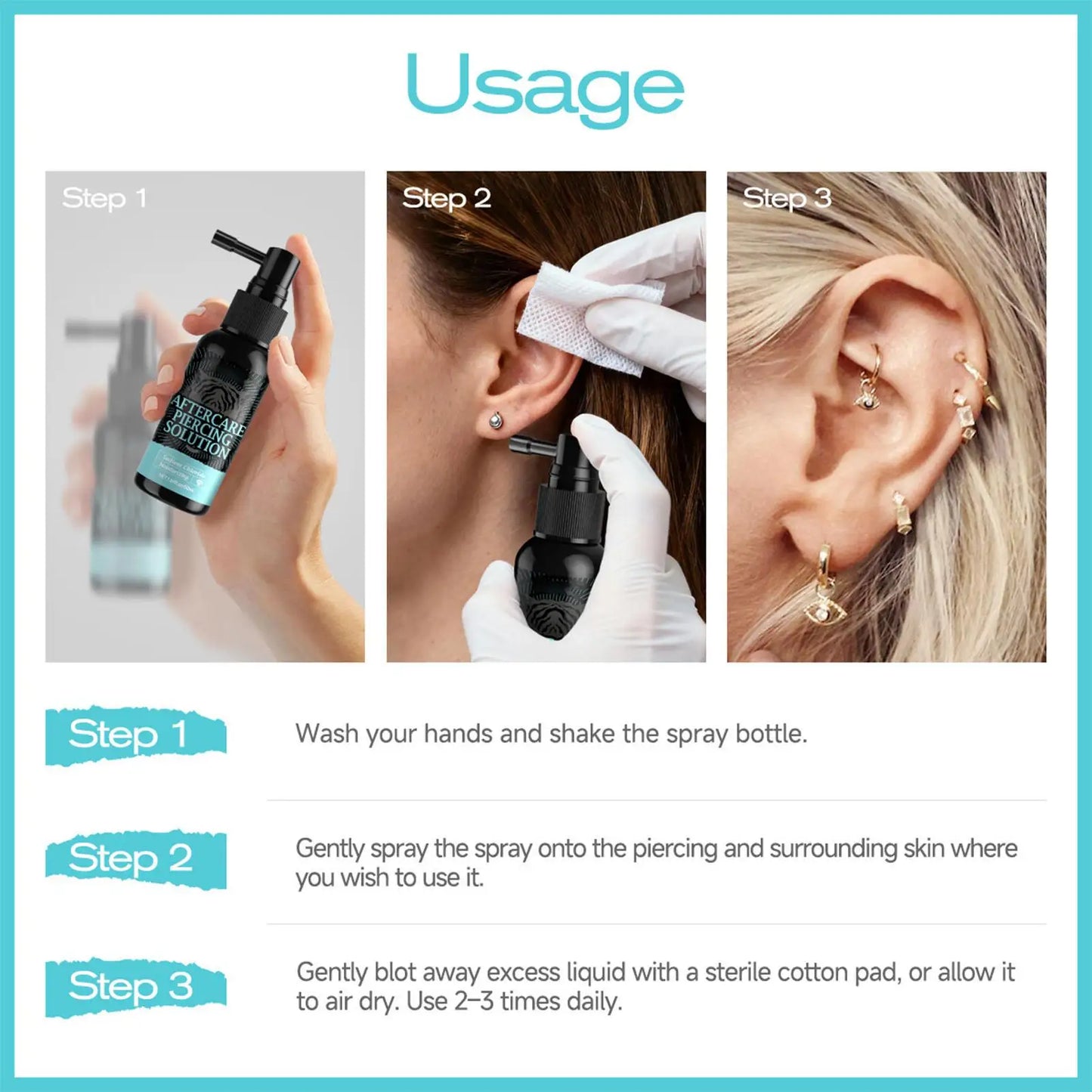 50ml Piercing After Care Solution Gentle Safe Mist Piercing Spray Aftercare For Adults Men Women Friends Daily Home Indoor
