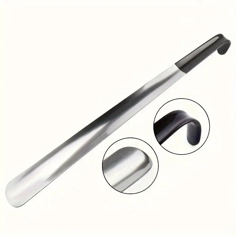 1pc 16.5-inch Stainless Steel Pair Shoehorn With A Black Handle Makes It Easy To Wear Shoes Without Bending Over