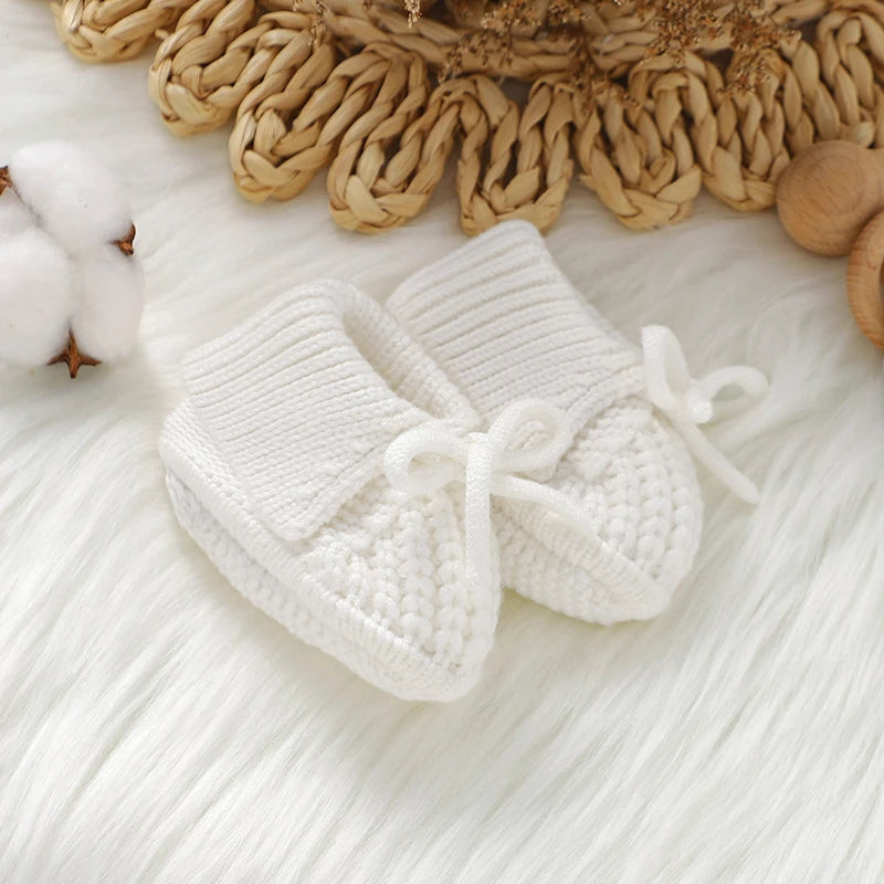 Baby First Walkers Shoes Cute Bowknot Hand Knitted Newborn Boys Girls Prewalkers 0-12m Infant Kids Soft Soled Footwear Anti-Slip
