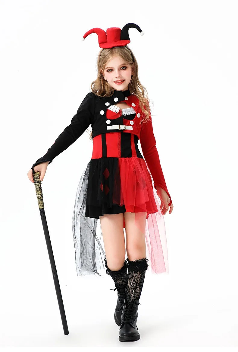 Halloween Cosplay Costumes Horror Clown Dresses Pants Headwear Clothes Sets Carnival Theme Party Role Playing Outfits for Girls