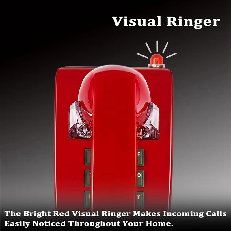 A99E-2X Wall Phones For Landline With Mechanical Ringing, Single Line 2554 Wall Telephone With Voicemail Indicator,Red