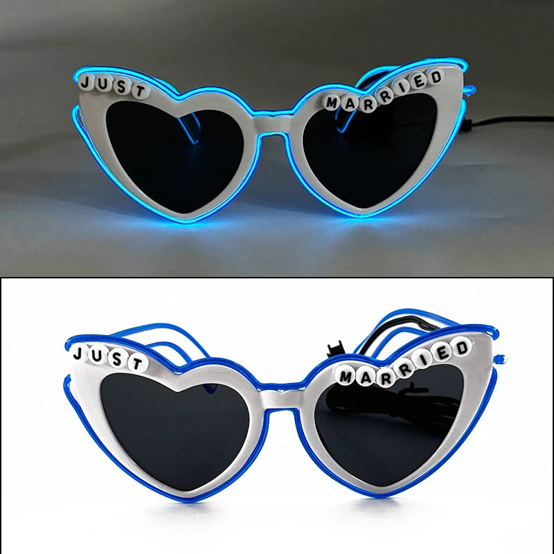 LED Just Married Glasses Wedding Bride To Be Surprise Gift Couple Glasses Souvenirs Glowing Heart Glasses Married Sunglasses