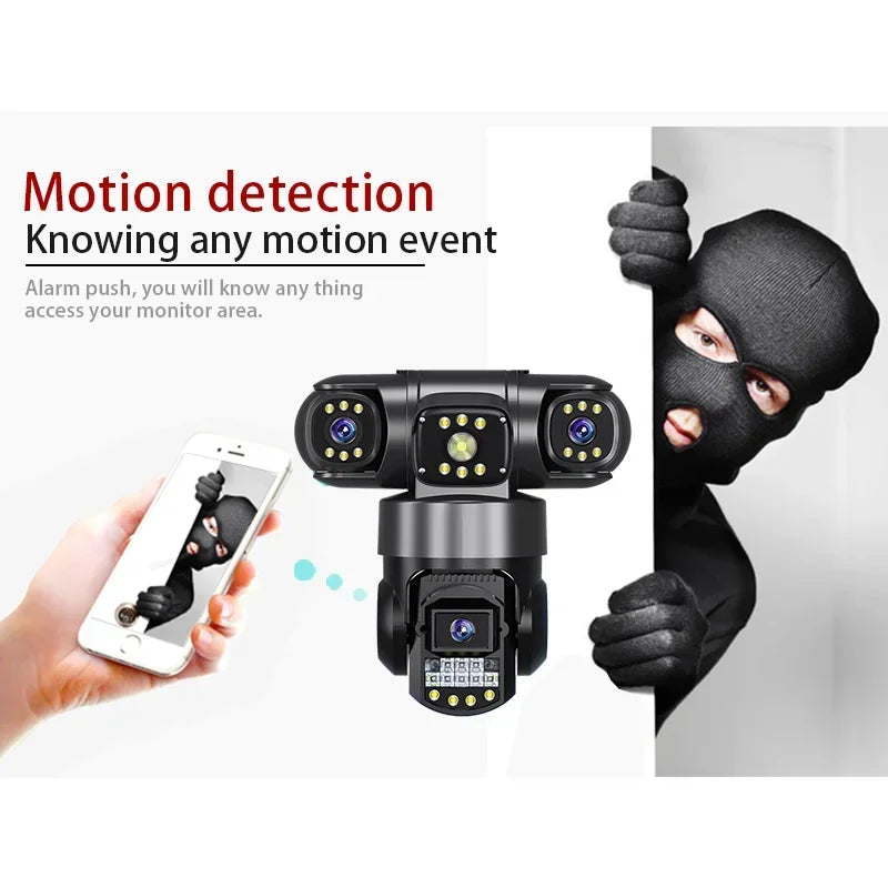 15MP Wifi Security Monitor Cameras PTZ Outdoor Waterproof Three Lens Three Screens Camera 10X Zoom Human Detection Wireless Cam