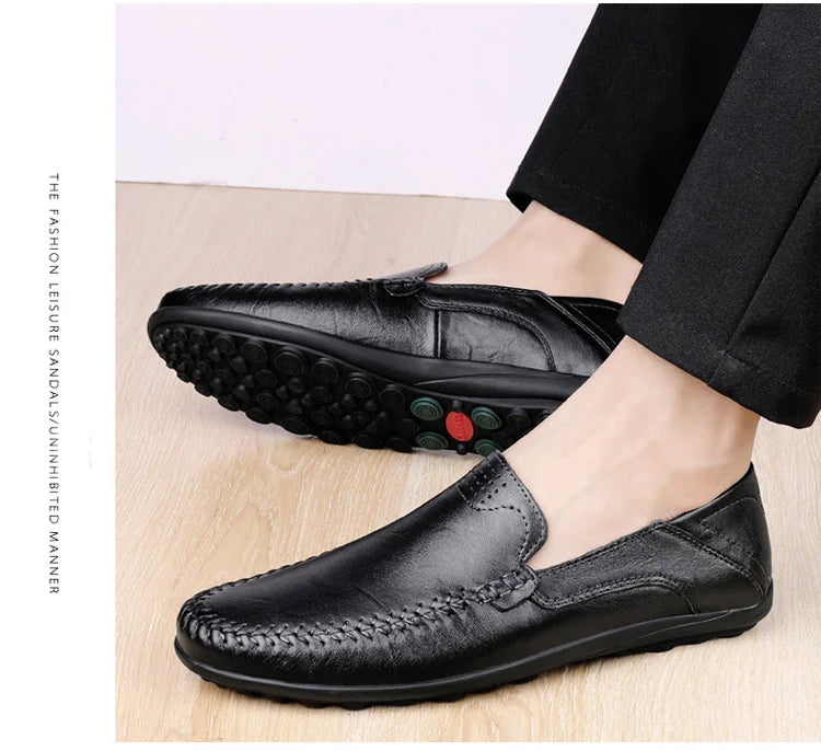 CLOHOO Men's Business Casual Shoes Leather Stitching Comfortable Breathable Rubber Bottom Second Layer Cowhide