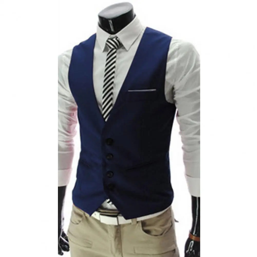 2025 British Style Men Business Vest Deep V Neck Single breasted Formal Suit Waistcoat Classic All Match Men Waistcoat