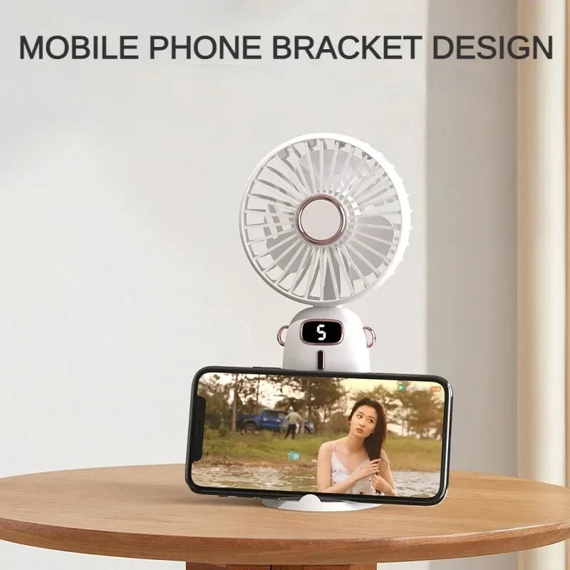 USB Handheld Mini Fan Foldable Portable Neck Hanging Fans 5 Speed USB Rechargeable Fan with Phone Stand and Display Screen