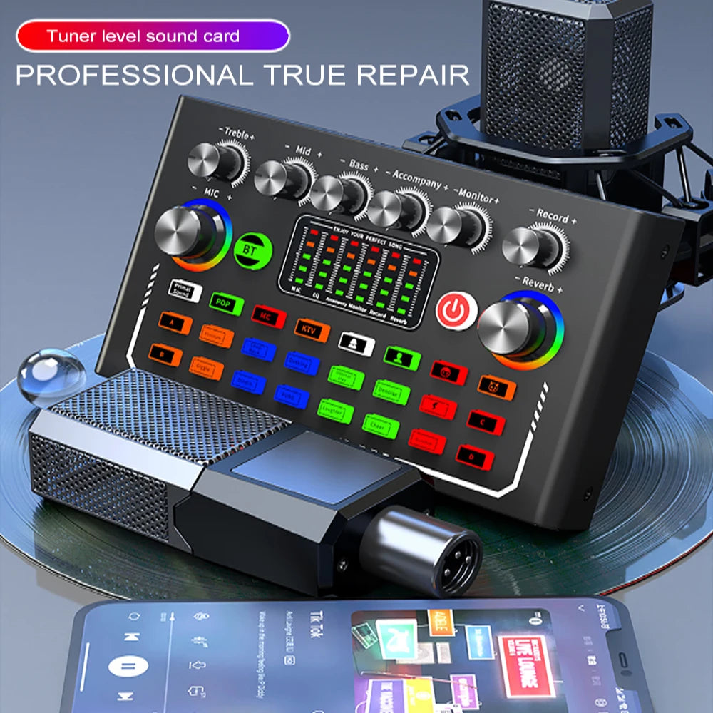 F009 Live Sound Card Podcast Equipment With BM-800 Microphone Live Broadcast Set For Audio Recording Youtube Live Streaming