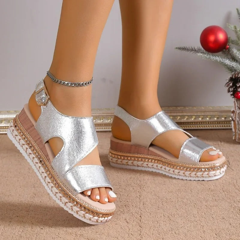 Ladies Shoes 2024 High Quality Peep Toe Women's Sandals Fashion Office and Career New  Solid Wedges Sandals shoes