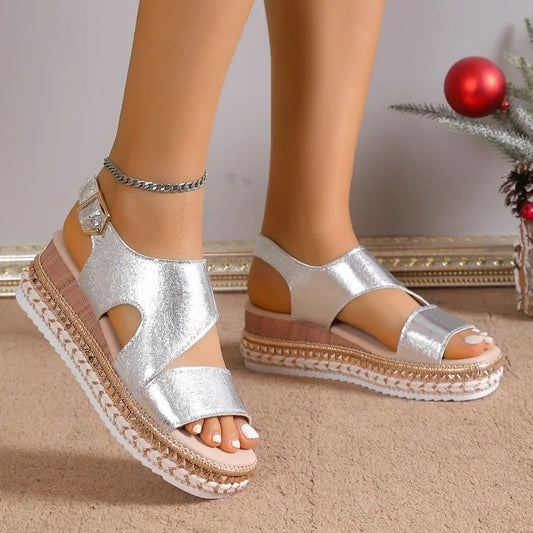 Ladies Shoes 2024 High Quality Peep Toe Women's Sandals Fashion Office and Career New  Solid Wedges Sandals shoes