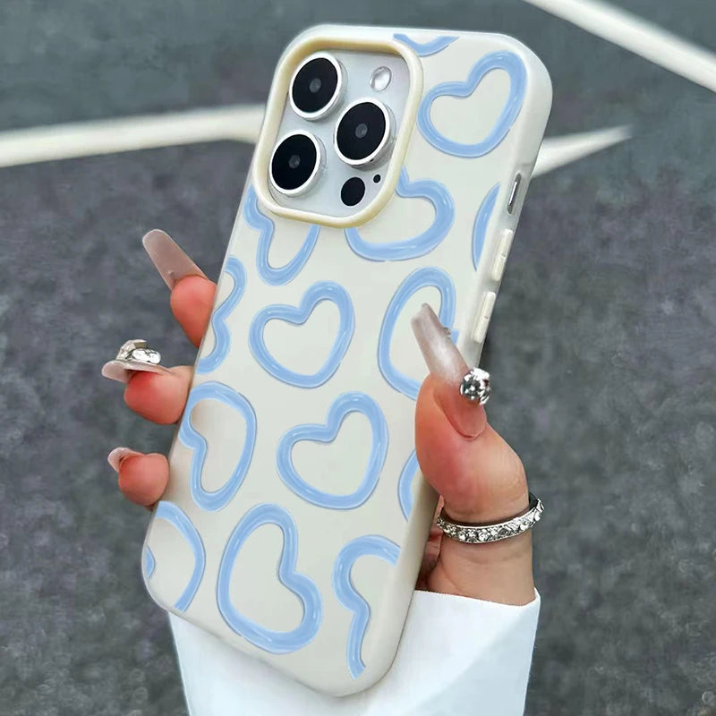 Cute Oil Painting Love Heart Pattern Phone Case For iPhone 17 16 15 14 13 12 11 Pro Max XS X XR 7 8Plus 16E Air Shockproof Cover