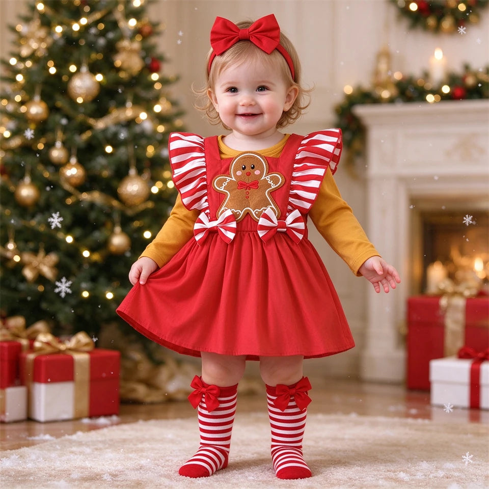 Hot Baby Girl Christmas Outfit Set Infant Toddler Gingerbread Man Costume Winter Xmas Party Holiday Celebration Newborn Clothes