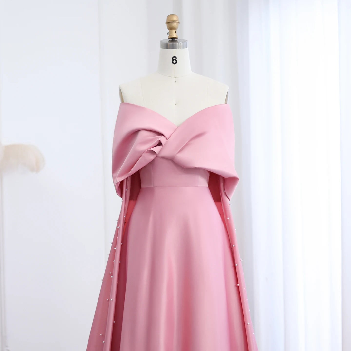 Sharon Said Luxury Dubai Pink Satin Evening Dresses with Train Off Shoulder Arabic for Wedding Party Gowns SS481 Customized