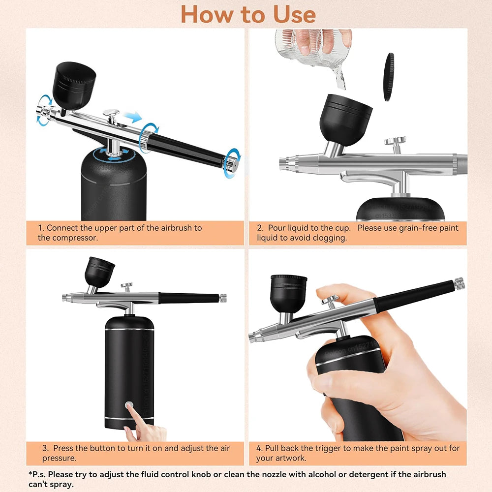 Airbrush with Compressor Mini Spray Gun for Painting Modeling Crafts Wireless Paint Spray Airbrush Painting Kit with Compressor