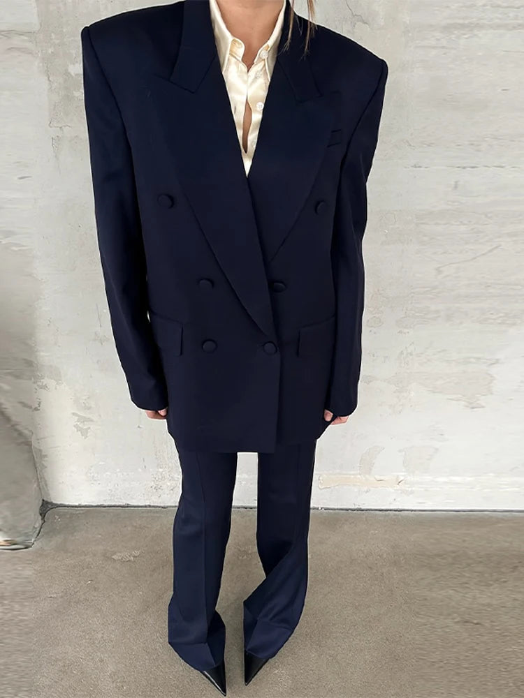 Elegant Blazer Coat Pants Set Women 2026 Lapel Double Breasted Jacket Straight Trousers Female Sets Spring Chic Lady Suit