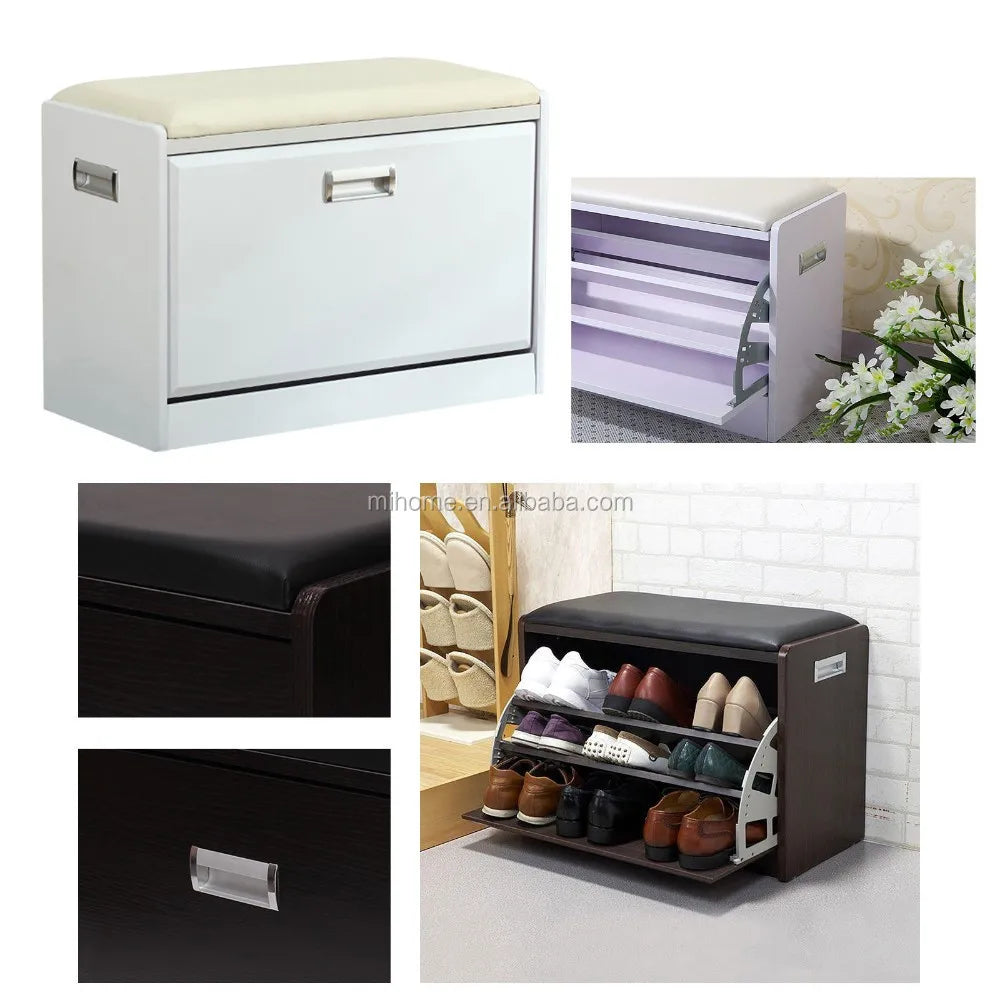 Shoe cabinet, closet, wooden Ottoman bench