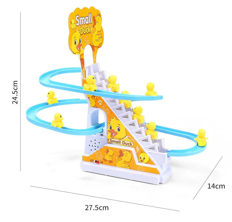 Electric Duck Track Rail Racing Slide Piggy Climbing Stairs Baby Toy LED Lights Musical Slide Roller Coaster Toys for Gift