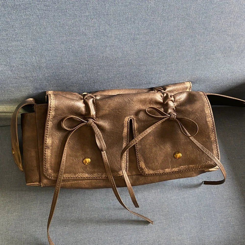 Luxury Designer Handbags And Purses Moto & Bike Drawstring Bow Bags For Women 2024 New In Vintage Pleated Shoulder Crossbody