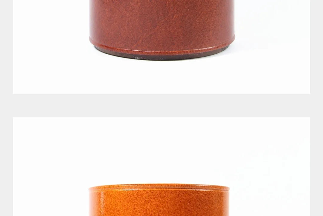 High End Handmade Genuine Leather Solid Wood Pen Holder Cowhide Office Stationery Storage Pen Holder Desk Organizer Holder