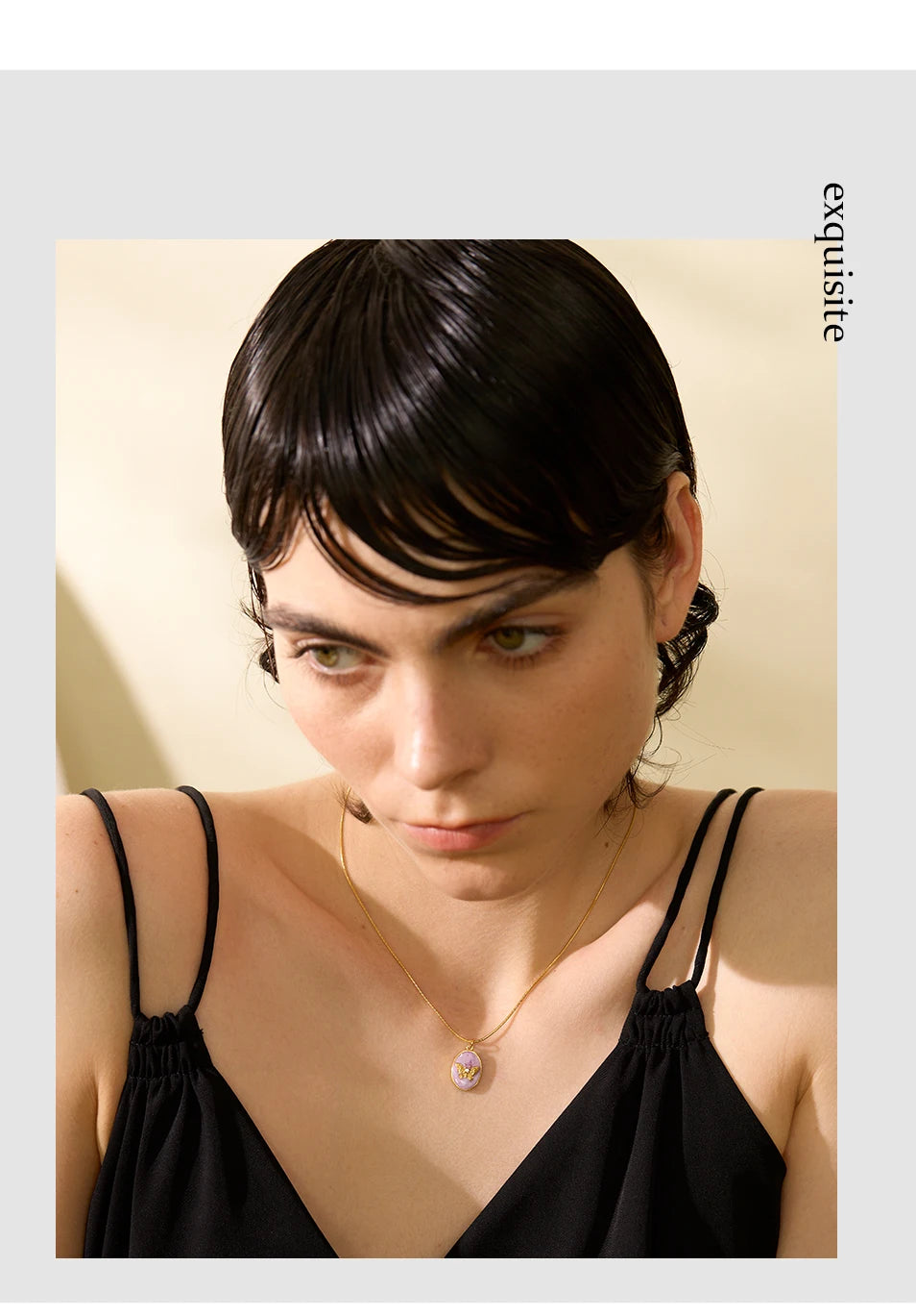 Yhpup Pink Enamel Butterfly Gilding Geometric Pendant Stainless Steel Collar Fashion Necklace for Women Korean Chic Jewelry Gift