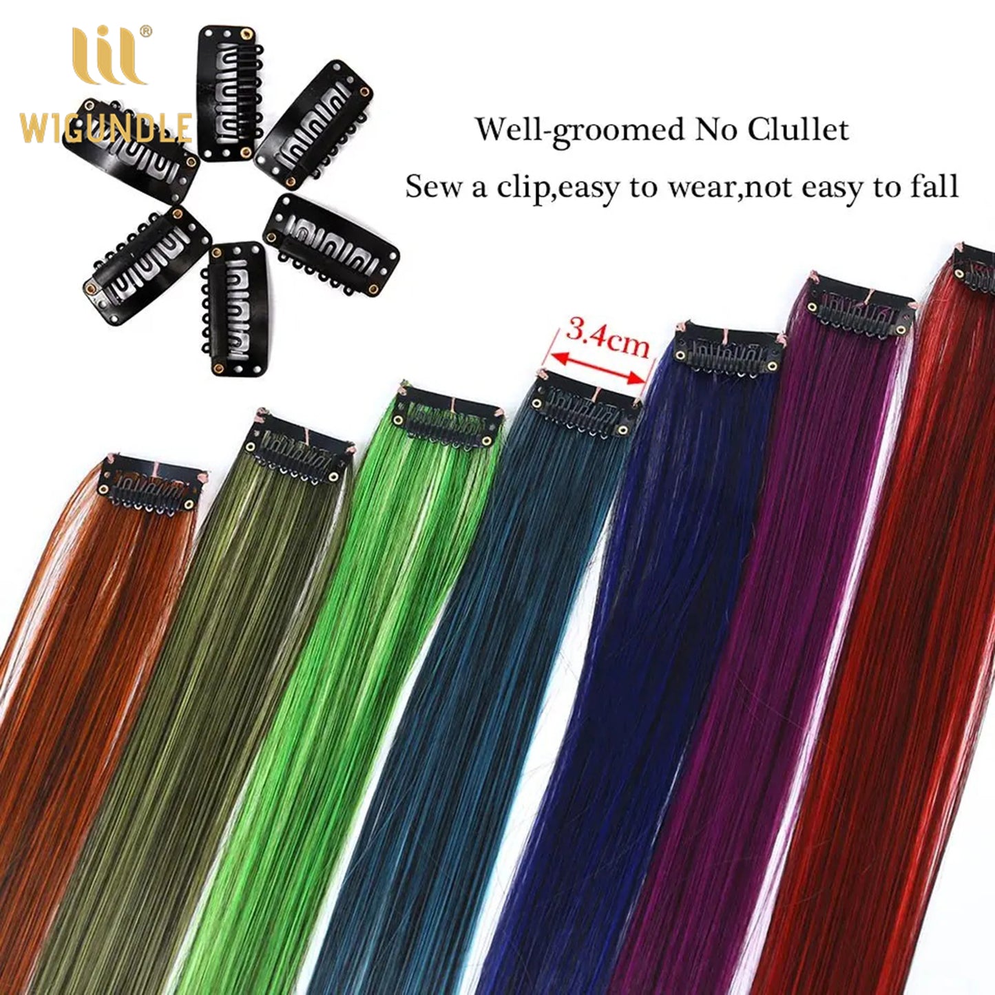 18 Color Clip Style Hair Extensions 22 Inch Color Hair Extensions High Gloss Long Straight Synthetic Wig For Children Women