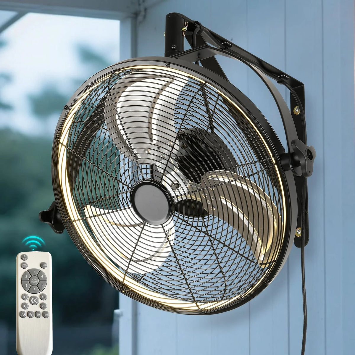 Modern Wall Fan Remote Control 6 Speed Electric Fan Ventilation Multi-Adjustable Oscillating Head Timer LED Ceiling Fan Light