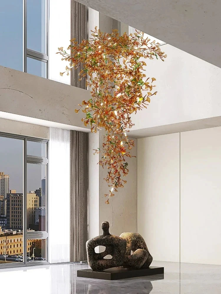 Living Room Chandelier Modern Minimalist and Magnificent Light Luxury Creative Ginkgo Leaf Designer Duplex Building Villa