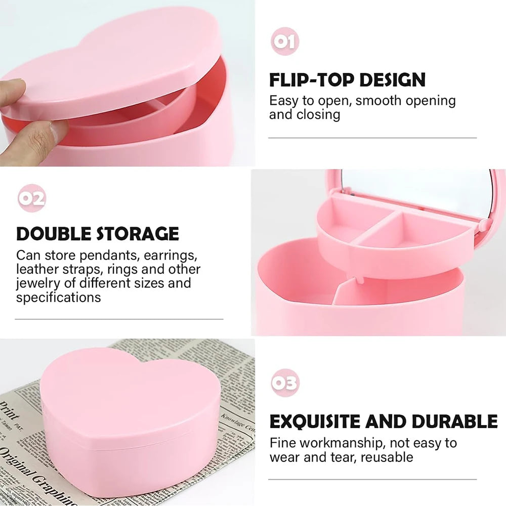Hair Accessories Box Jewelry Storage With Mirror Pink Hair Clips Rubber Band Organiser For Girls Children Portable Travel Case