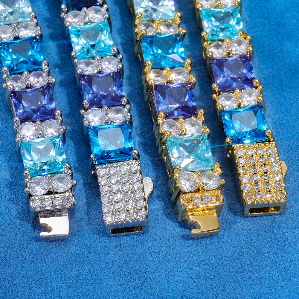 Hip Hop Iced Out Jewelry New 7MM Wide Inlaid Colorful Zircon Necklace Bracelet Fashionable Luxury Personalized Gift