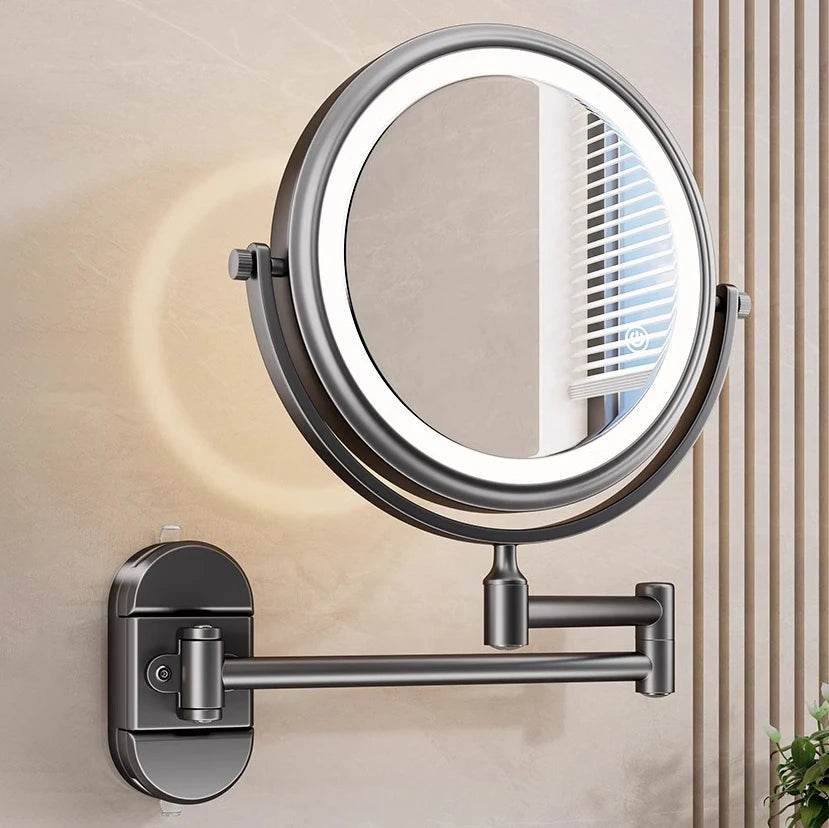 Self Priming Led Folding Bathroom Mirror Wall Mounted Light Bathroom Makeup Mirror 8 Inch 3X Magnifying Arm Extend Bath Mirrors