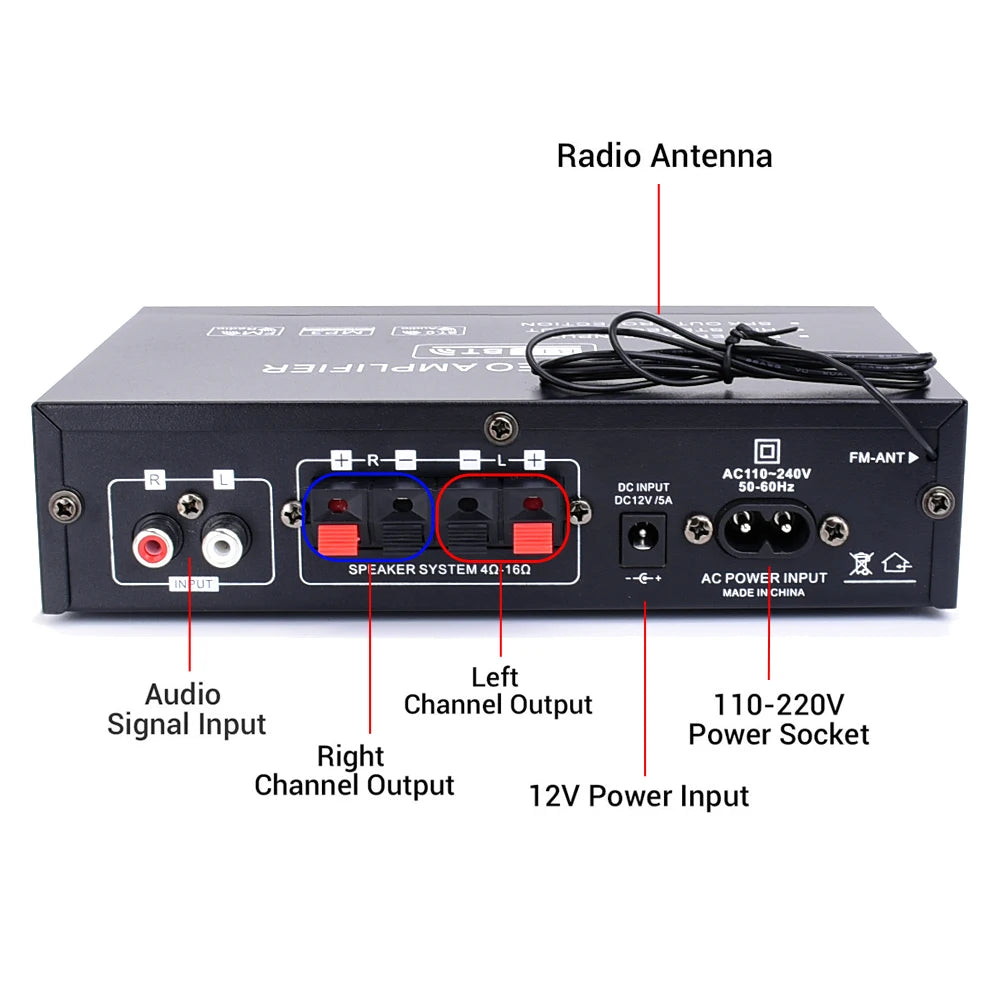Auto-partner AK35 Audio Amplifier Max 200W HiFi 2.0 Stereo Bluetooth 5.0 AMP Receiver for Car Home Party RV
