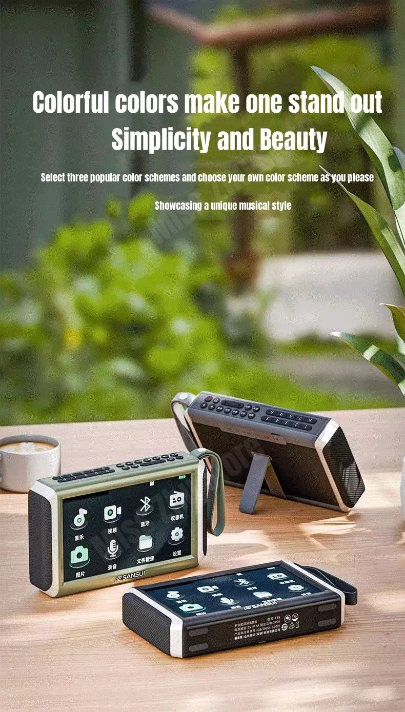 SANSUI F55 Portable FM Radio Video display radio Wireless Bluetooth Speakers Dual TF Card Slot MP4 Music Player Video E-book