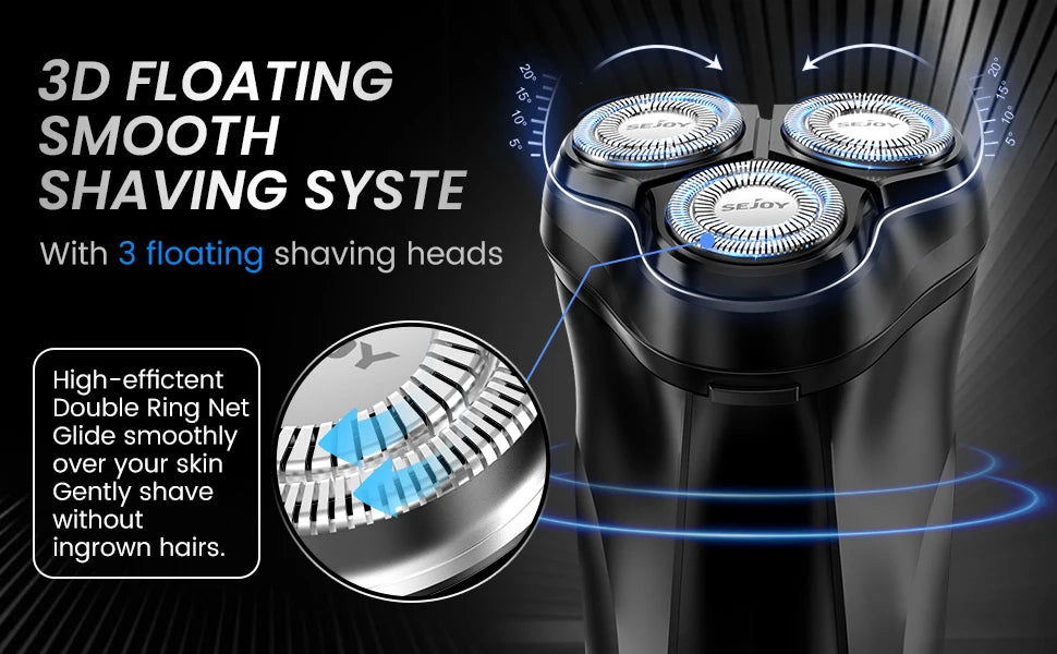 SEJOY Electric Razor for Men 3D Rotary Shaver Dry Wet Shaving Pop-Up Beard Trimmer Rechargeable Hair Cutting Machine