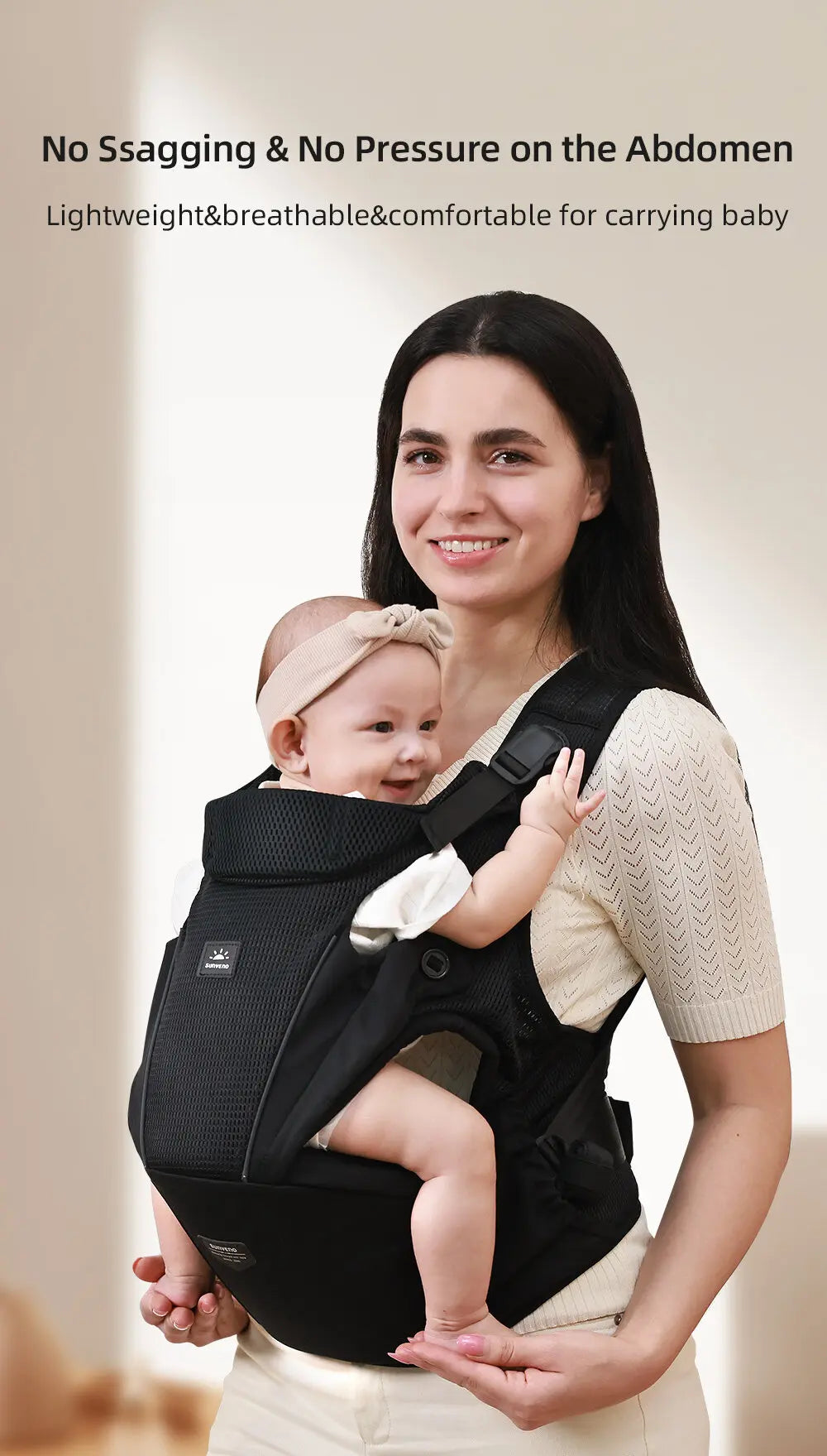 Sunveno Integrated Secure Baby Carrier Effortless Comfortable Baby Carrier Mesh Breathable 4-24months Hands-Free Ergonomic Black