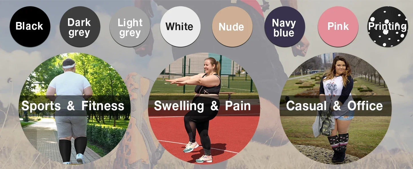 Plus Size Compression Socks for Women Men 20-30 MmHg Wide Calf Extra Large Knee High Flight Sock for Circulation Support 2XL-4XL