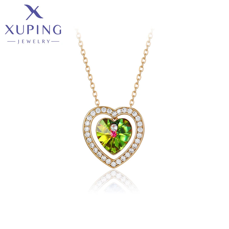 Xuping Jewelry Charm Romantic Gold Color Heart Shape Crystal Pendant Necklace A00490622
