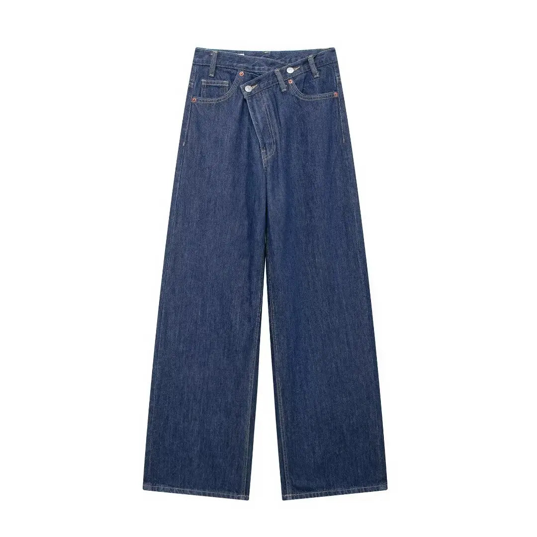 Jeans For Woman New Fashion Asymmetric Design High Waist Wide Leg Trousers Casual Women's Straight Leg Jeans