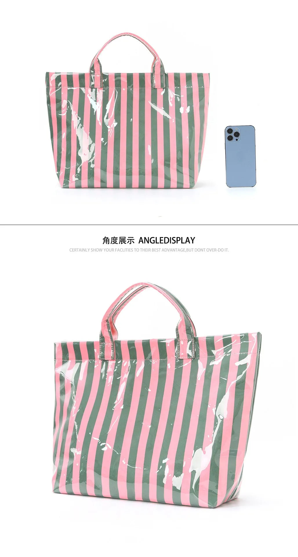 Cross-border striped tote bag high value lightweight handbag commuting large capacity portable travel shoulder bag