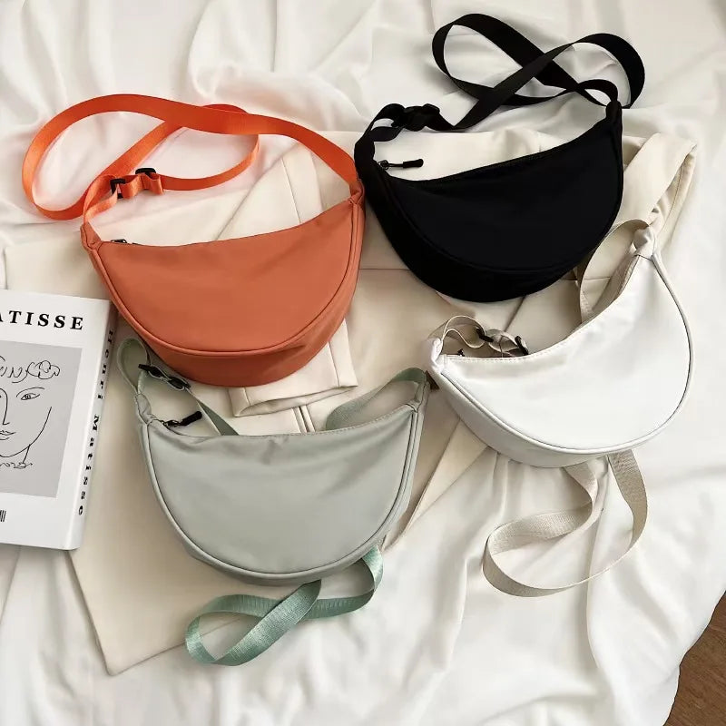 Casual Nylon Crossbody Bag for Women Shoulder Bag Woman Half Moon Chest Bags Tote Lady Travel Shopper Bag Female Purses