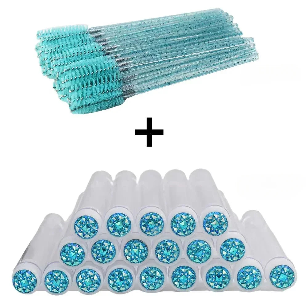 50Pcs Eyelash Brush Tubes with Crystal Mascara Wands & Eyebrow Comb Spoolies - Makeup Tools for Lash/Brow Applicators
