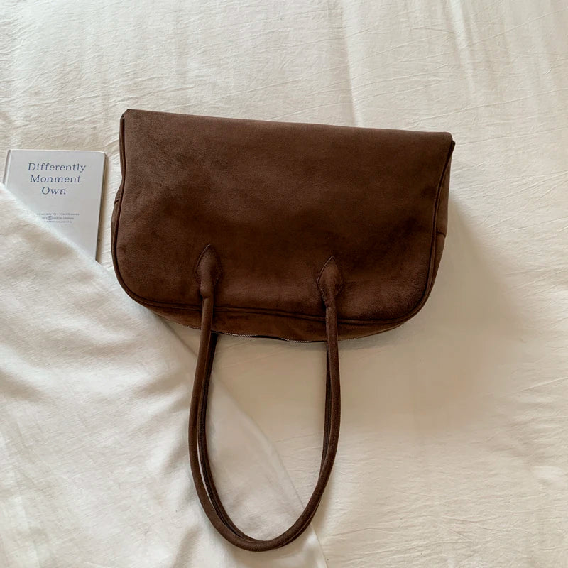 Vintage Women Business Shoulder Bags Simple Ladies Commute Tote Bag Suede Leather Female Underarm Bag Burgundy Large Handbags