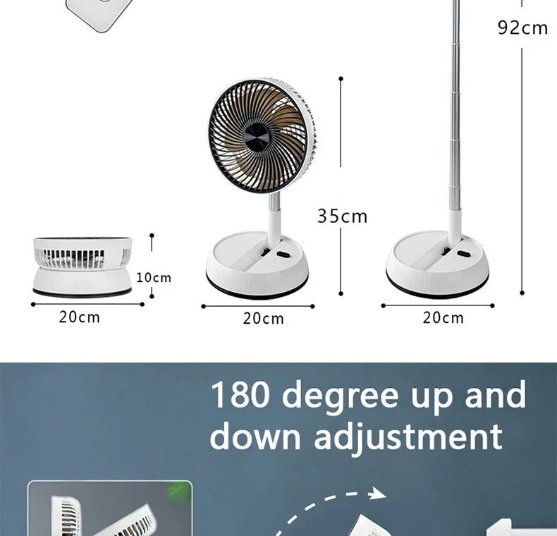 Remote control telescopic folding desktop vertical electric fan 5400mAh silent timed left and right rotation USB electric fan