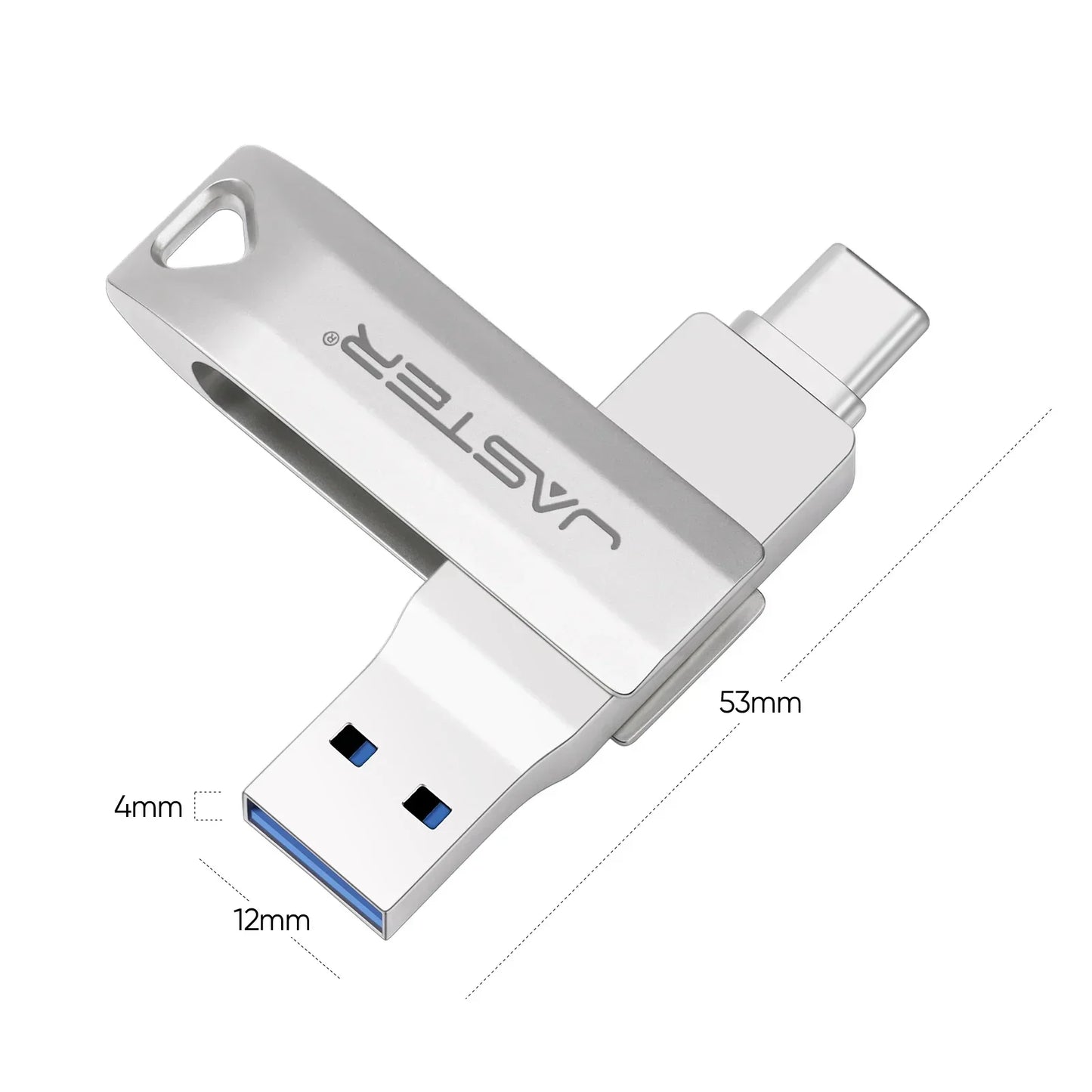 JASTER Silver Metal USB 3.0 Flash Drive 256GB TYPE-C 2 in 1 Memory Stick 128GB High Speed Pen Drive 64GB Rotatable U Disk 16GB
