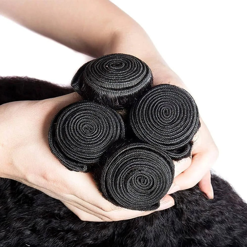 30 Inch Raw Hair Bundles Kinky Straight 3 4 Bundles 100% Human Hair Sew In Bundles Brazilian Virgin Remy Yaki Straight Bundles