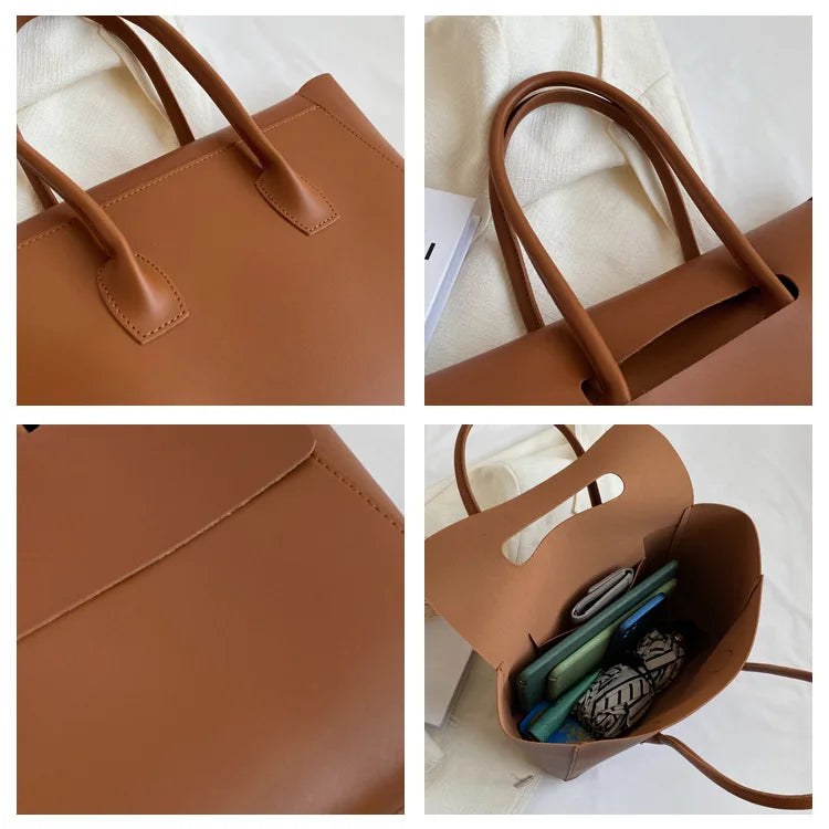 Large Capacity Women's Tote Bag Luxury PU Leather Shoulder Bag French Vintage Top-handle Handbag Casual Commute Shopper Bags